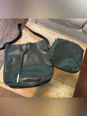 Joy Dark Green Faux Leather Hobo Shoulder Bag w/ Matching Zip Pouch